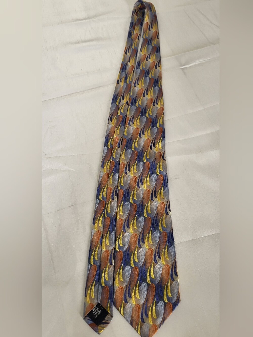 Mens Multi-Color Patterned Silk Tie - Blue, Yellow & Brown